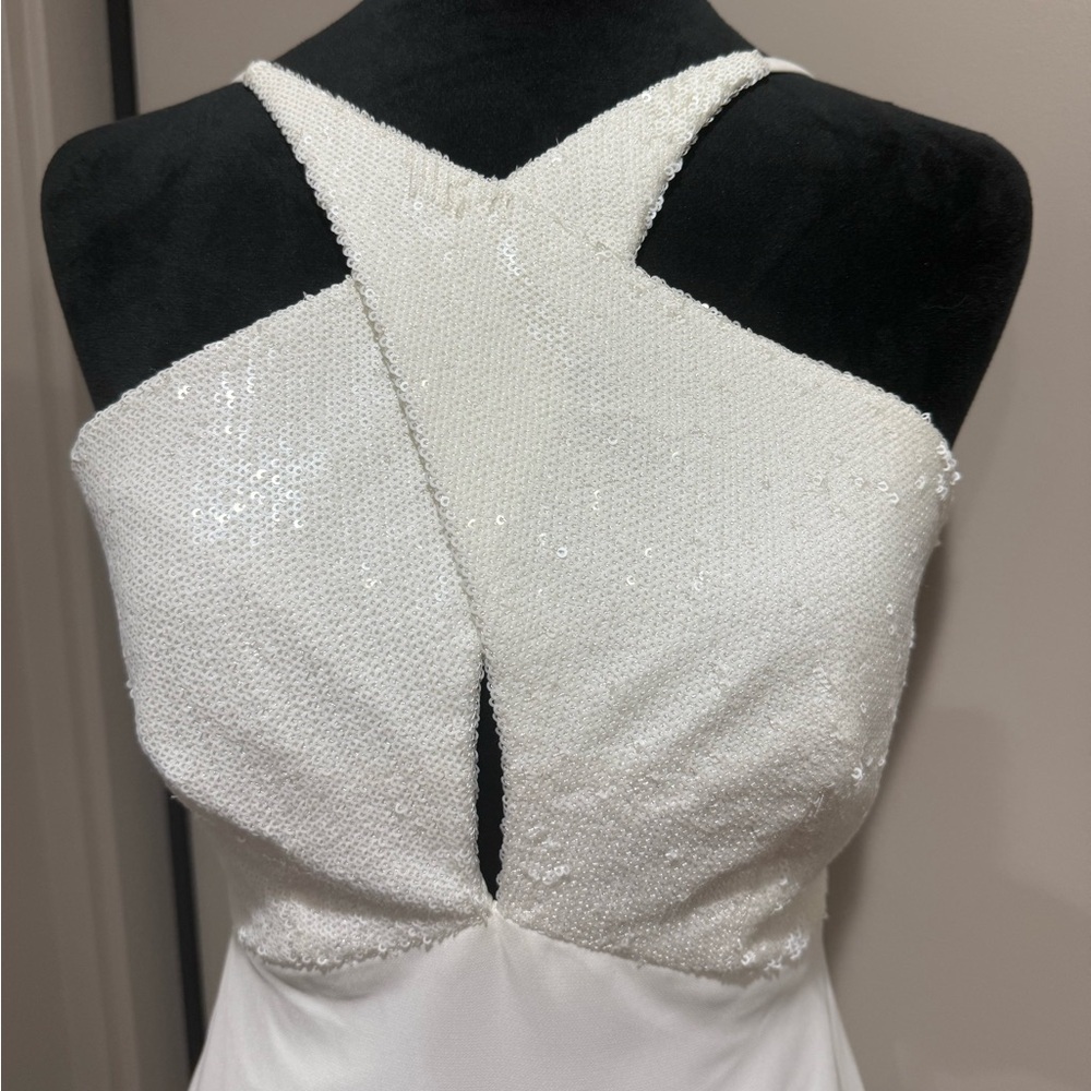 Halston Heritage Diletta Sequin & Crepe Halter Mini Dress - Picture 5 of 8
